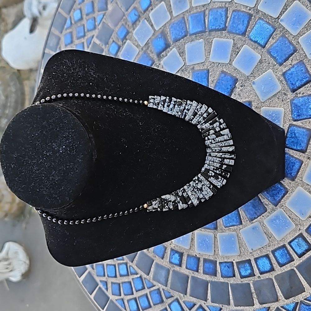 Vintage Black Obsidian Fringe Beaded Necklace